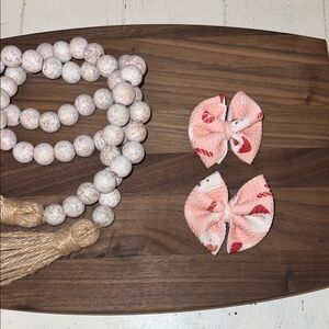 Santa and Candy cane hair bows pink background